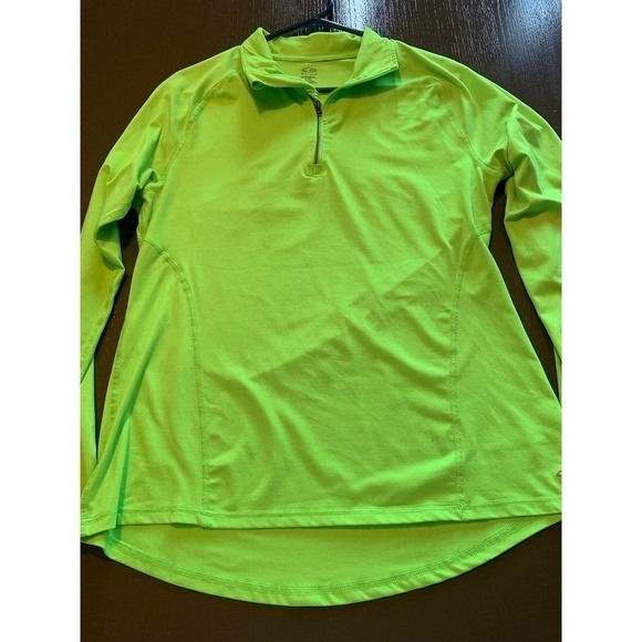 Champion Duo Dry Womens Neon Lime Green Quarter Zip Pullover Thumbholes Large